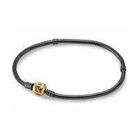 Pandora Oxidised Silver and 14ct Gold Barrel Clasp Necklace