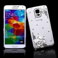 PC Hard Back Case Protective Shell Bling Diamond Rhinestone Crystal for Samsung Galaxy S5 i9600 White Camellia