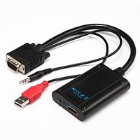 PC VGA Male to HDMI Female Output 1080P HD with Audio 3.5mm Video Converter Box Adapter Cable with USB Power
