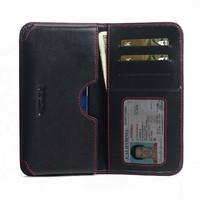 PDair Leather Horizontal Wallet Case Cover for Samsung Galaxy S8+ Plus - Black / Red Stitch