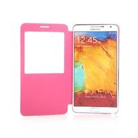 Pen+Screen Film+Flip PU Leather Smart View Battery Housing Case Cover for Samsung N9000 Galaxy Note3 Rose