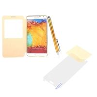 Pen+Screen Film+Flip PU Leather Smart View Battery Housing Case Cover for Samsung N9000 Galaxy Note3 Yellow