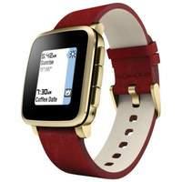 Pebble 511-00036 Time Steel E-paper Display Gold with Red Leather Band Smartwatch