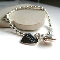 personalised silver beaded heart bracelet