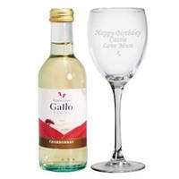 Personalised White Wine Glass with Mini Bottle of White Wine