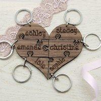 Personalised Bridesmaid Heart Jigsaw Wooden Keyring