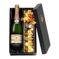 personalised champagne with chocolates