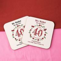 Personalised 40th Ruby Anniversary Double Coaster Set