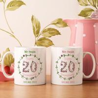 Personalised 20th Wedding Anniversary Mug Set