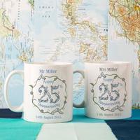 Personalised 25th Wedding Anniversary Mug Set