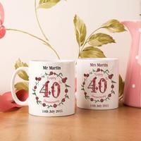 Personalised 40th Wedding Anniversary Mug Set