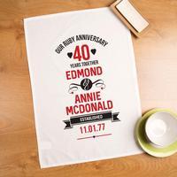 Personalised 40th Ruby Anniversary Printed Tea Towel