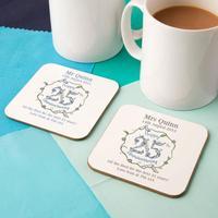 Personalised 25th Silver Anniversary Double Coaster Set