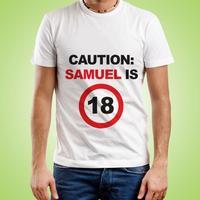 personalised caution 18th birthday mens t shirt