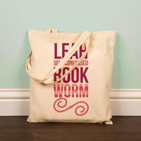 personalised book worm shopper tote