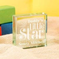 Personalised Daddys Little Star Engraved Glass Block