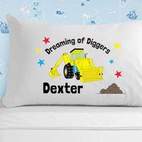 personalised boys yellow digger pillowcase