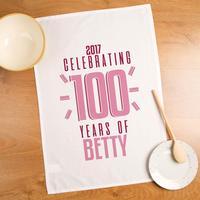 Personalised 100th Birthday Printed Tea Towel