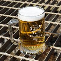 Personalised 90th Wreath Engraved Glass Pint Tankard: Special Offer