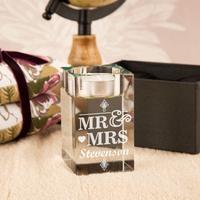 personalised mr mrs glass tealight holder