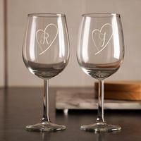 personalised love heart wine glass set