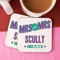 Personalised Mrs & Mrs Double Coaster Set