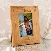 Personalised Wonderful Husband Oak Photo Frame