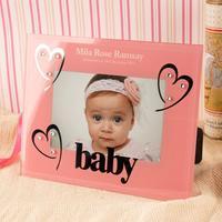 Personalised Pink Glass Christening Photo Frame