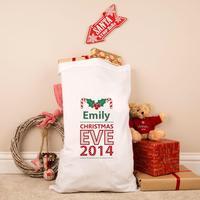 Personalised Christmas Eve Holly Pillowcase Sack