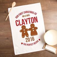 Personalised First Married Christmas Gingerbread Tea Towel