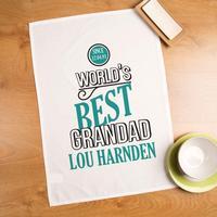 Personalised Worlds Best Grandad Printed Tea Towel