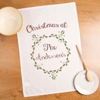 Personalised Festive Christmas Wreath Tea Towel