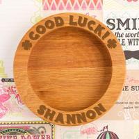 personalised good luck clover wooden wine bottle coaster