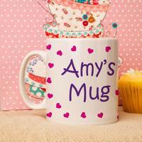 Personalised Pink Hearts Mug