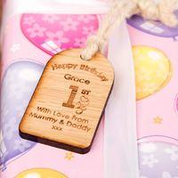 Personalised 1st birthday wooden tag