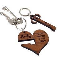 Personalised Key to My Heart Keyring, Walnut Wood