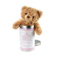 personalised teddy bear in a tin pink polyester
