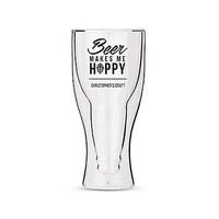 Personalised Double Walled Beer Glass Beer Makes Me Hoppy Print
