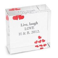 Personalised Red Hearts Glass Keepsake Block