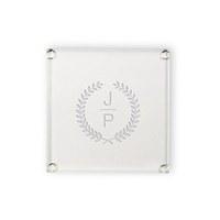 personalised glass coasters stacked monogram with leaf crest