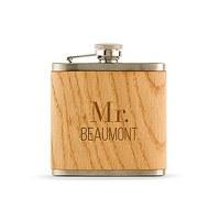 Personalised Wood Wrapped Flask - Modern Text