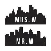 Personalised Industrial Cityscape Silhouette Black Acrylic Wedding Chair Signs