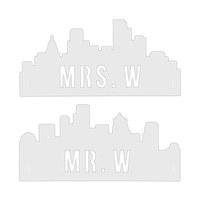 personalised industrial cityscape silhouette white acrylic wedding cha ...