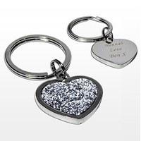 personalised diamante glitter heart keyring