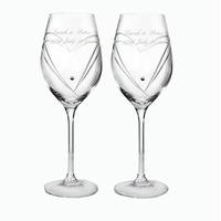 Personalised Heart Wine Glasses with Swarovski Elements