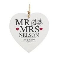 personalised mr mrs wooden heart decoration