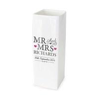 Personalised Mr & Mrs White Square Vase