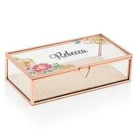 personalised glass jewellery box with rose gold modern floral printing