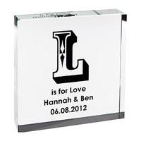 Personalised Black Initial Glass Keepsake Block