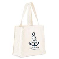 personalised white canvas tote bag lets sail away